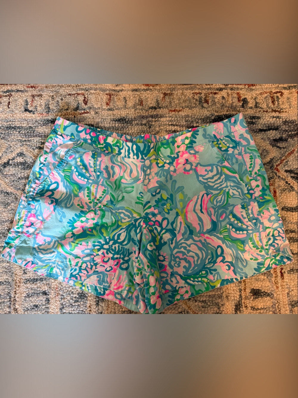 Lilly Pulitzer Aqua Pink Green Floral Athletic Shorts